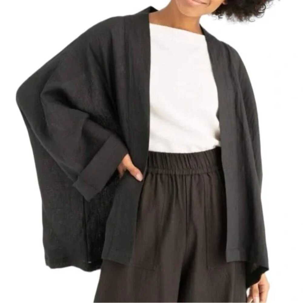 TRIBE ALIVE Black 100% Organic Linen Kimono Oversized Jacket Onesize NWOT